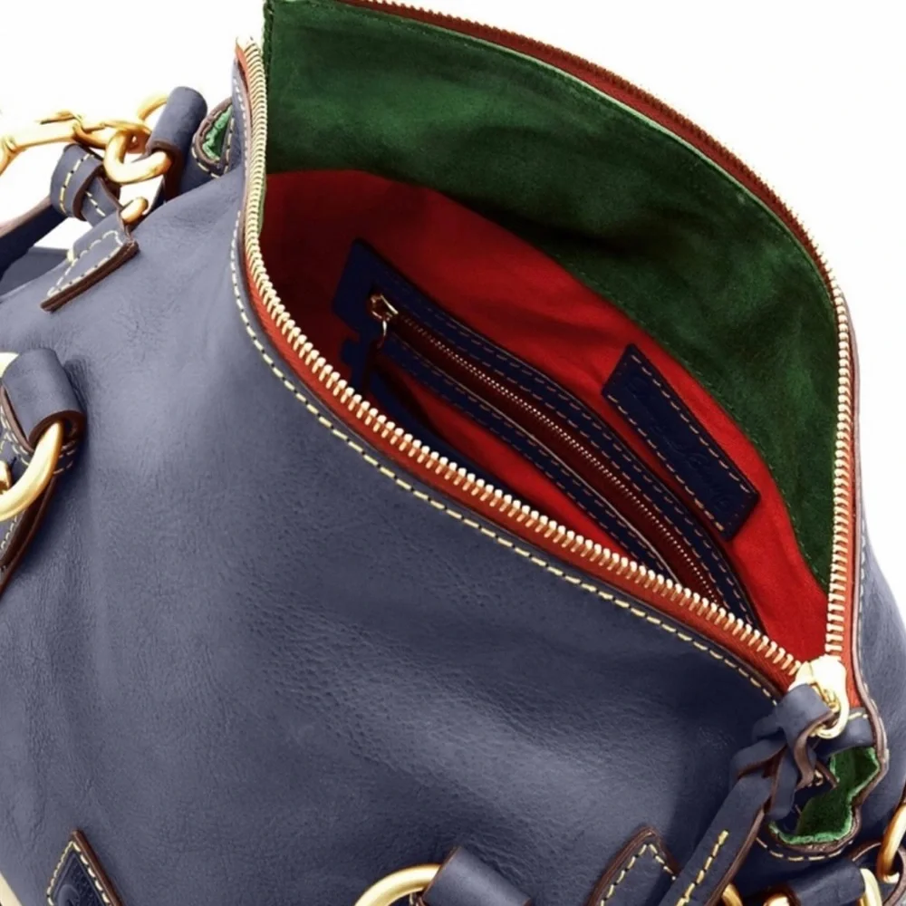 Dooney & Bourke NAVY Florentine Tasseled Pebbled Leather Satchel EUC - Picture 4 of 12